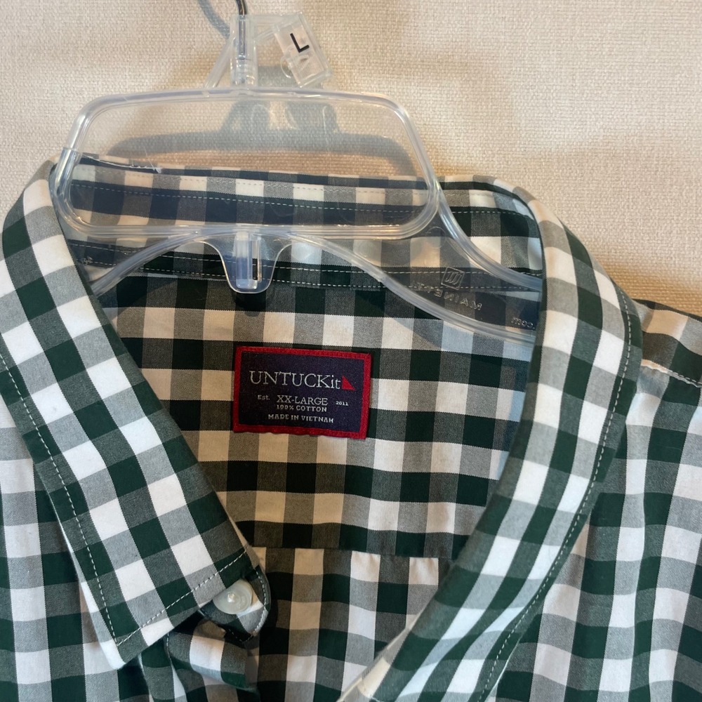 UNTUCKit Mens XXL Green White Gingham Check Cotton Button Down Shirt Long Sleeve - Picture 4 of 7